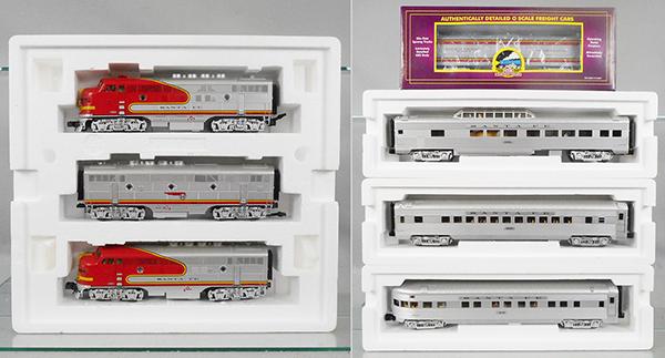 MTH 20-2676-1 SANTA FE TRAIN SET: O ga, 20-2676-1E Santa Fe diesel w/sound, w/cars 20-2676-A through D, orig boxes & inserts, C8.