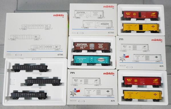 4 MARKLIN US CAR SETS: 45801, 47785, 2 #4579, orig boxes & inserts, C8-9.
