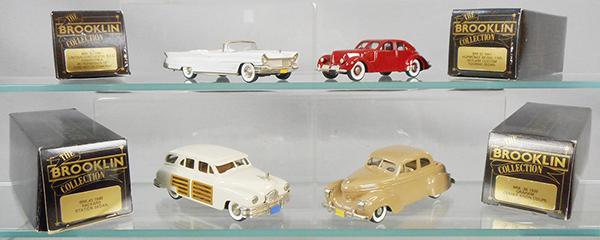 4 BROOKLIN AUTOS: BRK57 1960 Lincoln Continental, BRK38 1938 Graham, BRK43 1948 Packard Station Sedan, BRK52 1941 Hupp Skylark, orig boxes & inserts, C9.