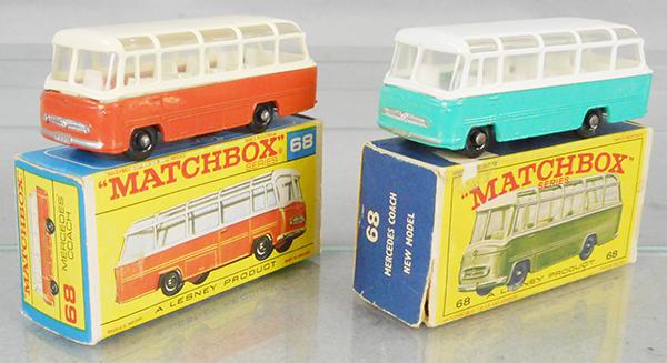2 MATCHBOX MERCEDES BUSES: 68B1 & 68B2, orig boxes minor wear, C8.