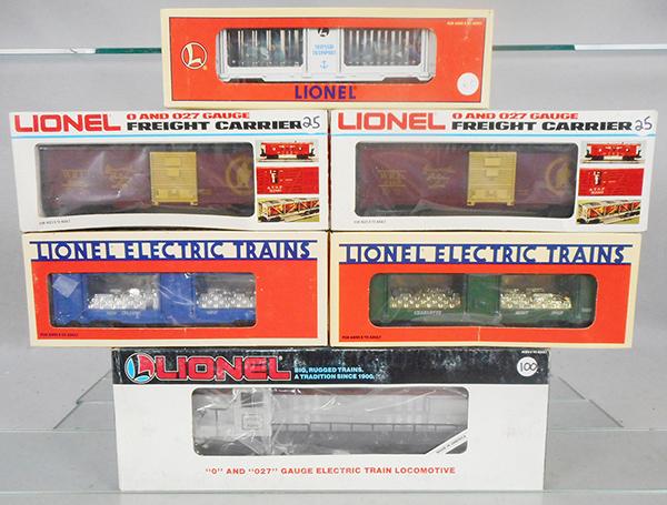 LIONEL TRAIN SET: O ga, 18809 Susquehanna electric loco, 2 #9466 box cars, 19856 Mermaid Transports, 19419 mint car, 7522 mint car, orig boxes & inserts minor wear, C8.