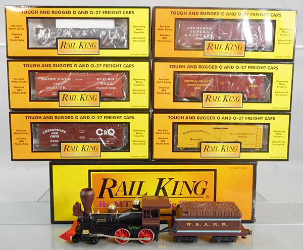 MTH RAIL KING TRAIN SET: O ga, 30-1135-0 Texas loco & tender w/whistle & smoke, w/cars 30-78068, 30-74469, 30-74361, 30-74468, 30-74471, 30-72018, orig boxes & inserts minor wear, C8-9.