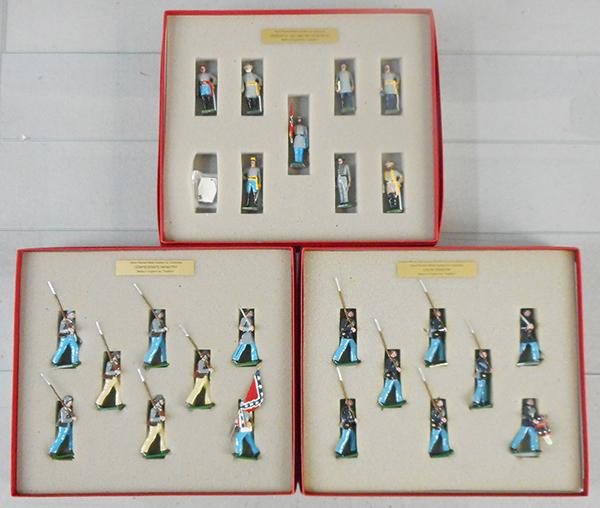 3 TRADITION TOY SOLDIER SETS: 910 Confederate Infantry, 41 Rober E Lee & His Generals, 909 Union Infantry, orig boxes & inserts, C9.