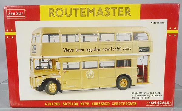SUN STAR 2911 DOUBLE DECKER BUS: die cast, RM 1983, 14 in long, orig box & insert minor wear, C10.