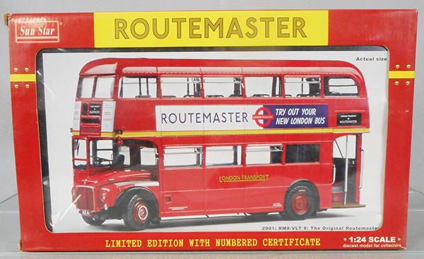 SUN STAR 2901 DOUBLE DECKER BUS: die cast, RM8-VLT8, 14 in long, orig box & insert minor wear, C10.