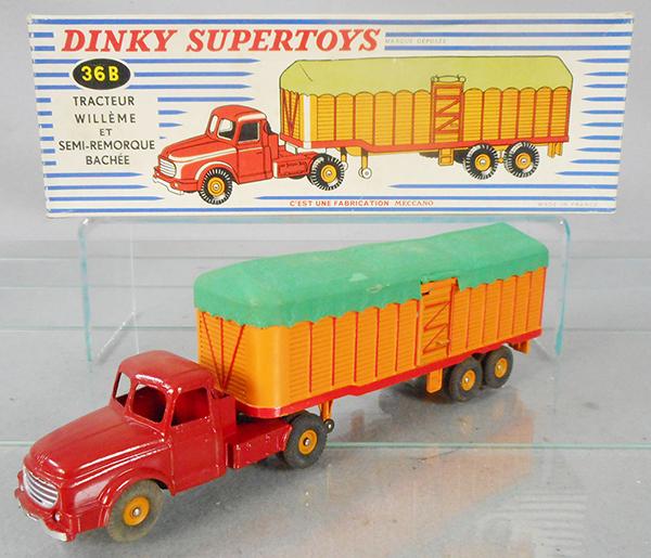 FRENCH DINKY 36B TRACTOR WILLEME: red, orange & green, orig box w/worn insert, C8.