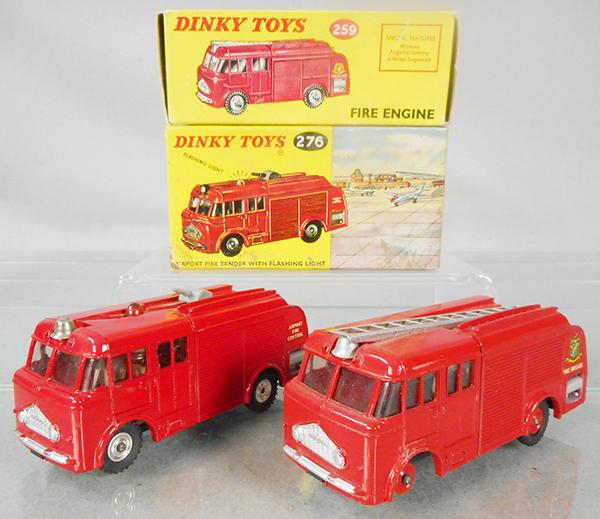 2 DINKY FIRE TRUCKS: 259 Fire Engine, 276 Airport Fire Tender, orig boxes minor wear, C6-7.