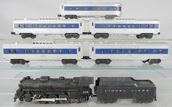 LIONEL TRAIN SET: O ga, 2018 loco, 1130T tender, 2414 Pullman, 3 #2412 vista domes, 2416 obsv, cars are dirty, C4-5.