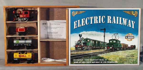 E.T.S. TRAIN SET: from Czech Republic, 171B/3550 tank train set w/loco, tender & 2 tank cars, missing T&T, 3-rail, osb, C9.