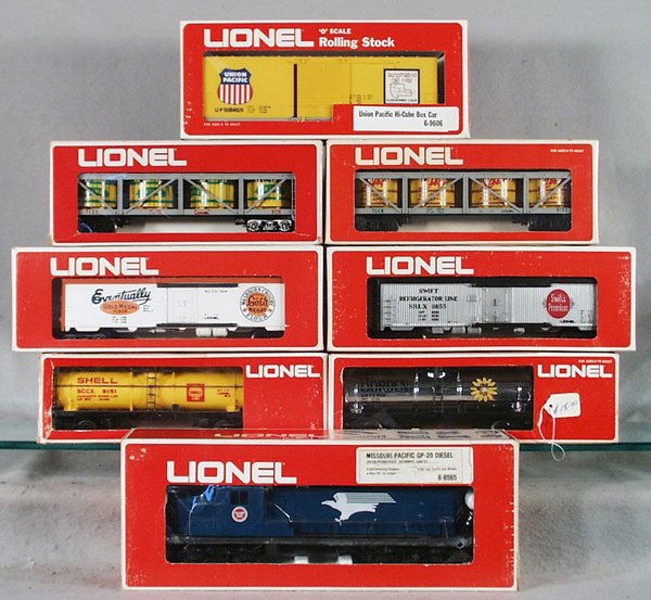 LIONEL TRAIN SET: O ga, 8565 MP GP20 w/cars 9128, 9860, 9151, 9132, 9855, 9154, orig boxes minor wear, C9. Please read & understand all Terms and Conditions before bidding including those for international shipping.