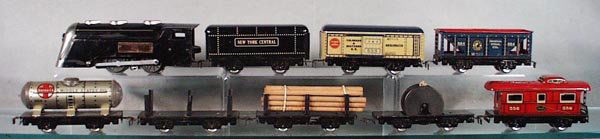 MARX COMMODORE VANDERBILT SET: O ga, Comm Vanderbilt loco, NYC tender, w/cars 554, 553, 563, 663, 556, 555, 556, C5-6.