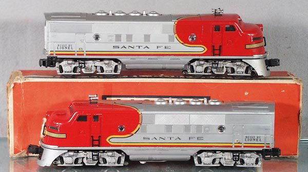 LIONEL 2343 SF F3 DIESEL AA: O ga, 2343 AA Units, screen tops, both nose decals are chipped, power unit has chip on side, dummy A orig box only, box rough, C6.