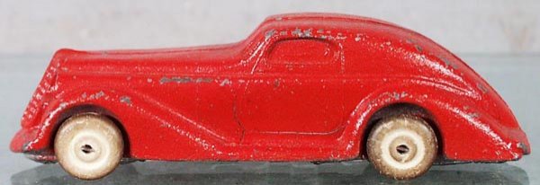 BARCLAY COUPE: slush die cast, 5 1/2 in long, cracks on chassis neatly epoxied, C5-6.