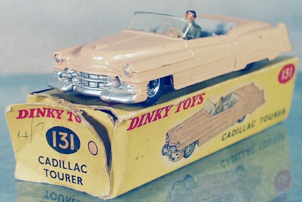 DINKY 131 CADILLAC TOURER: salmon, driver's side has sunfading, orig box rough, C6-7.