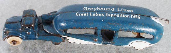 ARCADE GREAT LAKES EXPOSITION 1936 BUS: painted cast iron, 6 3/4 in long, C5.