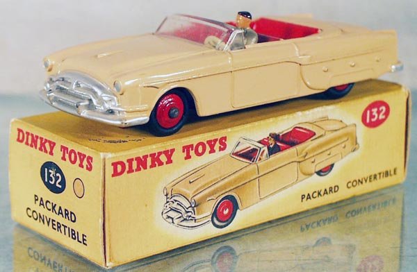 DINKY 132 PACKARD CONVERTIBLE: tan w/red interior, oxidation on base, orig box minor wear, C8.