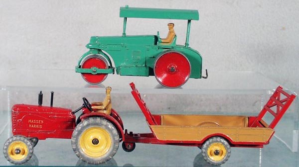 3 DINKY VEHICLES: 251 Road Roller, 300 Massey-Harris Tractor, 320 Halesowen Trailer, C5.