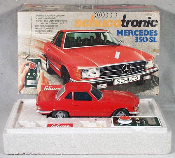 SCHUCO 351 250 MERCEDES 350SL: plastic, remote controlled, 12 in long, orig box & cardboard sleeve minor wear, C7-8.
