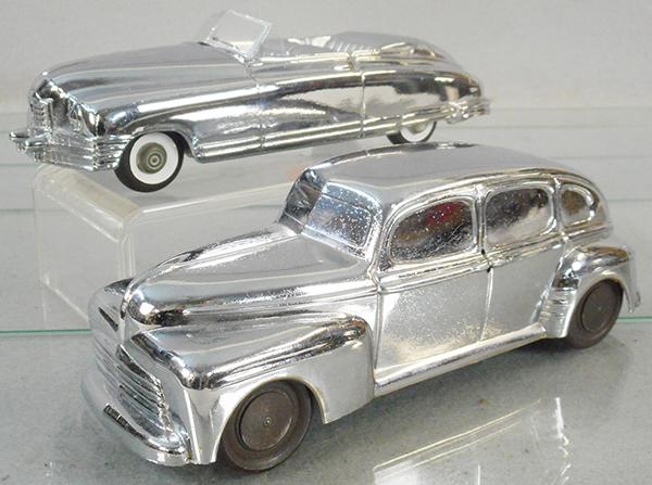 2 CHROME PROMO CARS: 1949 Master Caster Packard, w/repro windshield, 1948 Photone Ford promo, from Denmark, C7-8.