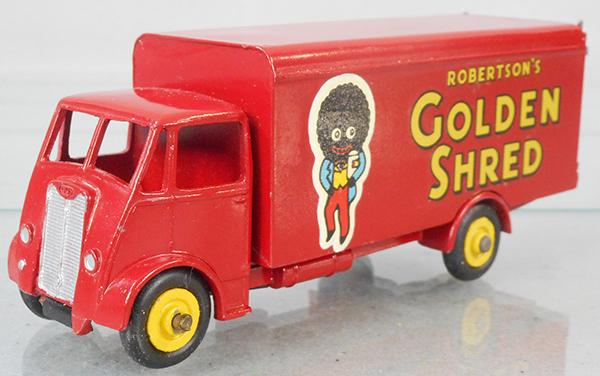 DINKY 919 GUY GOLDEN SHRED: red w/yellow hubs, 1 piece of front end snapped off under headlight, C8.