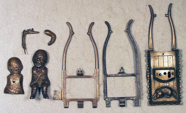 J&E STEVENS DONKEY CART BRONZE PATTERN PARTS: 7 pieces, Excellent.