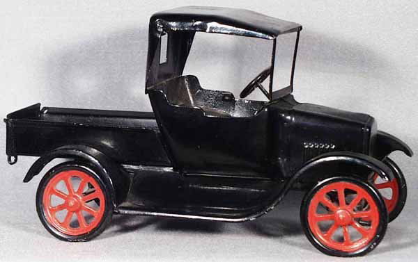 BUDDY L FLIVVER PICK UP: painted pressed steel, 12 in long, restored, C7-8.