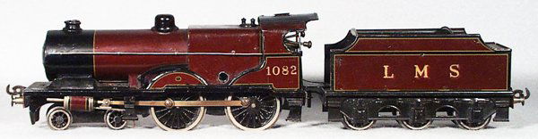 BASSETT-LOWKE 1082 LOCO & TENDER: O ga, clockwork working, LMS tender, C5-6.