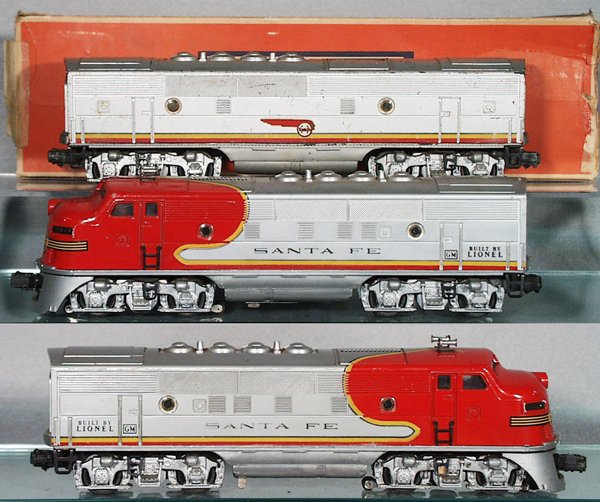 LIONEL SF ABA: O ga, 2353 Power A unit, 2343C screentop, 2353 Dummy A, minor nose decal wear, w/1 orig box, incom, C5.