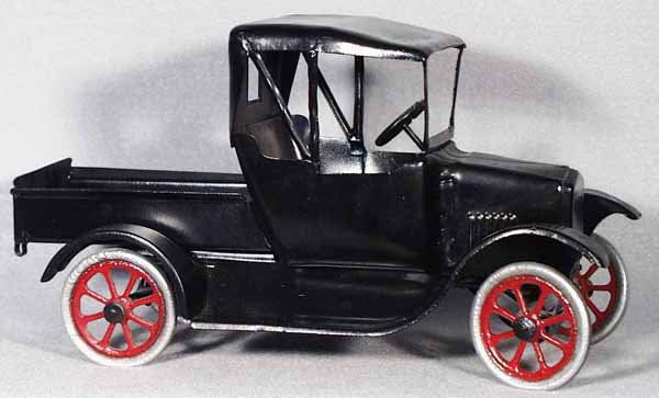 BUDDY L FLIVVER PICK UP: painted pressed steel, 12 in long, restored, C8.