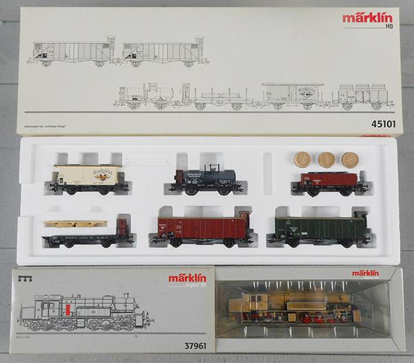 MARKLIN TRAIN SET: HO ga, 37961 digital loco & tender, 45101 6-car freight set, orig boxes & inserts minor wear, C8-9.