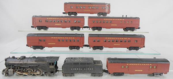 LIONEL TRAIN SET: O ga, 2025 loco, 2466WX tender, 16022 baggage, 16009 combine, 2 #16001 coach, 16031 diner, 16003 obsv, C5-7.