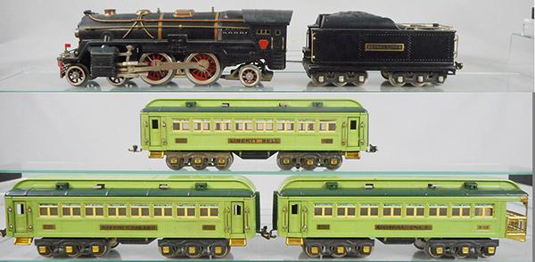 LIONEL 378W BROADWAY LTD SET: std ga, 392E loco, 392W tender, 424 Liberty Bell, 425 Stephen Girard, 426 Coral Isle obsv, orig boxes minor wear, C6-8.