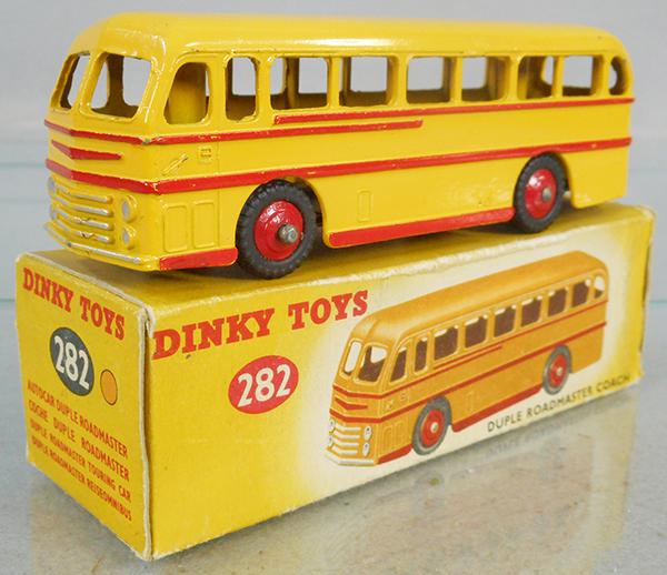 DINKY 282 DUPLE ROADMASTER COACH: yellow & red, orig box has correct color dot, C7.