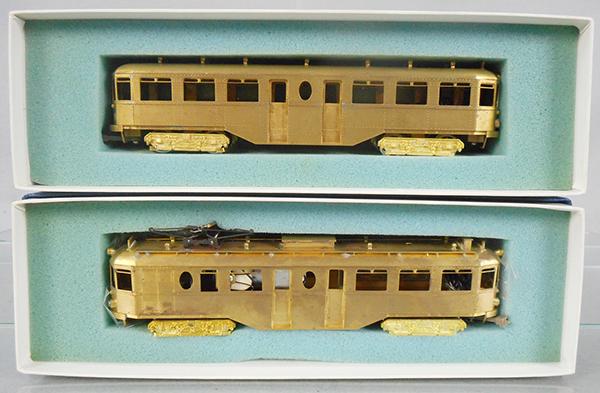 FAIRFIELD BRASS DUTCH TROLLEY SET: HO ga, 2-rail, brass N2K 400 blue Tram, powered set, power car is #1 of 250, trailer is #1 of 375, orig boxes & insert, C9.