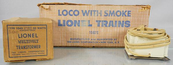 LIONEL 1587S GIRLS TRAIN ORIG SET BOX: O ga, all flaps intact, w/1043/500 white transformer, cord has cracks, C6-7.