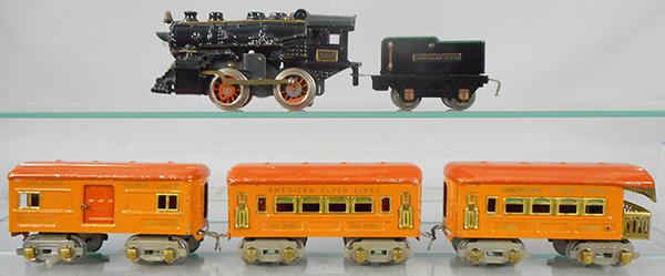 AMERICAN FLYER IRON HORSE TRAIN SET: O ga, 3195 loco, 3196 tender, 3150 baggage, 3151 coach, 3152 obsv, C7-8.