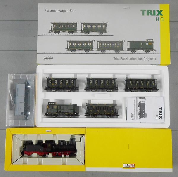 TRIX & BRAWA TRAIN SET: HO ga, 2-rail, Brawa 40051 digital loco, 48234 goodswagen, Trix 24884 5-car passenger set, orig boxes & inserts, C8-9.