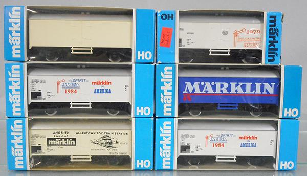 MARKLIN SPECIAL ISSUE CARS: HO ga, 2 MEA 1984, MEA 1979, Allentown, 4415 blank, 1986 Marklin Club, orig boxes, C9.