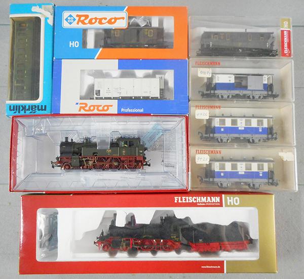 FLEISCHMANN TRAIN SET: HO ga, 2-rail, 393 672 & 394 673 digital locos, 536803, 5054, 5053, 5053, w/Roco 66230, 44809, Marklin 4200, orig boxes minor wear, C8-9.