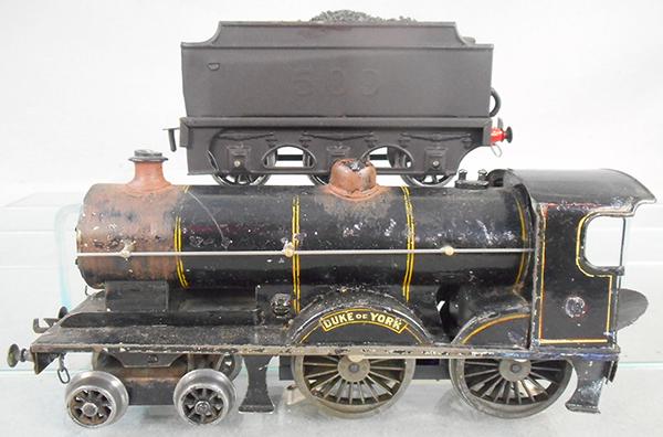 BASSET LOWKE DUKE OF YORK LOCO & TENDER: O ga, converted to ETS motor, loco is repainted, 509 tender, repainted, C4.
