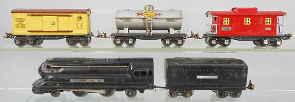 LIONEL TRAIN SET: O ga, 1688 loco, 1689T tender, oxidation spots, 655 box car w/touch up spots, 654 tank, 657 caboose, C5.