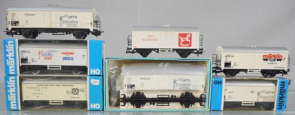 MARKLIN SPECIAL ISSUE CARS: HO ga, MEA, 1979, 1984, 1975, 4918-1975 kit, Allentown, Marklin Club, FAO Schwarz, 4 orig boxes only, C8-9.