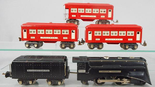 LIONEL 291E THE RED COMET TRAIN SET: O ga, 264E loco, w/orig cab, 265T tender, 2 #603 Pullmans, 604 obsv, C7-8.
