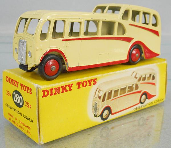 DINKY 280 OBSERVATION COACH: cream & red, orig box minor wear, C8.