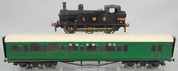 DARSTEAD LMS 7442 LOCO: O ga, electric, w/CCW Southern Railway corridor coach, 17 in long, made from kit, C6-9.