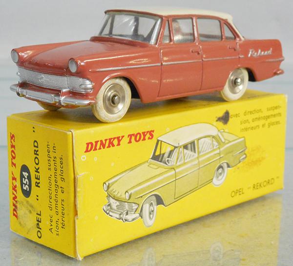 FRENCH DINKY 554 OPEL REKORD: rose & white, orig box minor wear, C8-9.