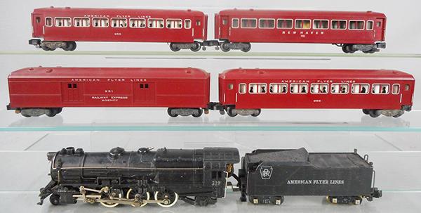 AMERICAN FLYER TRAIN SET: S ga, 312 PA K4 loco & tender w/smoke & choo choo, conversion couplers, 951 baggage, 2 #955 Pullmans, 735 animated coach, C6-8.