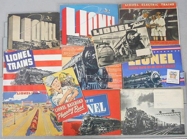 LIONEL CATALOGS: 1938, 1938 black & white, 1942, 1930 w/loose cover, 1931 w/taped cover, 1941, 1939, 1944 RR book, 1937 black & white, 1941 & 1942 mailers, C5-8.