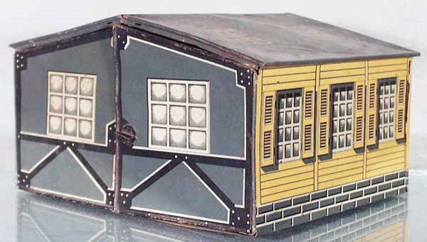 BING GARAGE: litho tin, some minor denting and light oxidation spots, 8 in wide, C4-5.