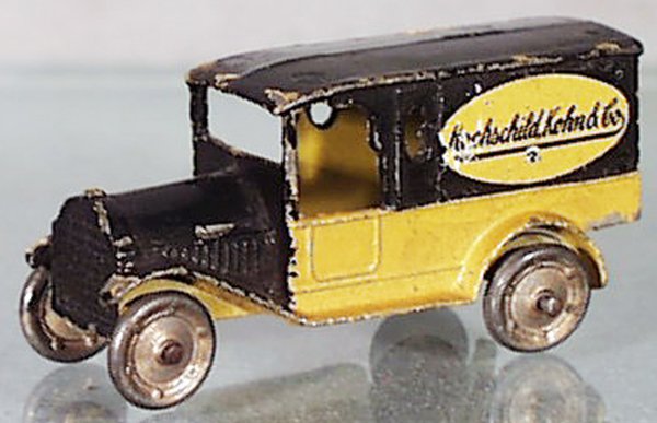 TOOTSIETOY 4630 HOCHSCHILD, KOHN & CO FEDERAL VAN: black & yellow, some paint chips, C4.